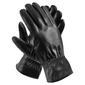 1Pair Unisex Black Leather Gloves Winter Warm Windproof High Quality Soft Gloves Outdoor Cycling Skiing Running Motorbike Gloves (Option: M)