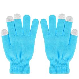 3 Color Options -- 1 Pair Unisex Winter Knit Gloves Touchscreen Outdoor Windproof Cycling Skiing Warm Gloves (Option: Blue)